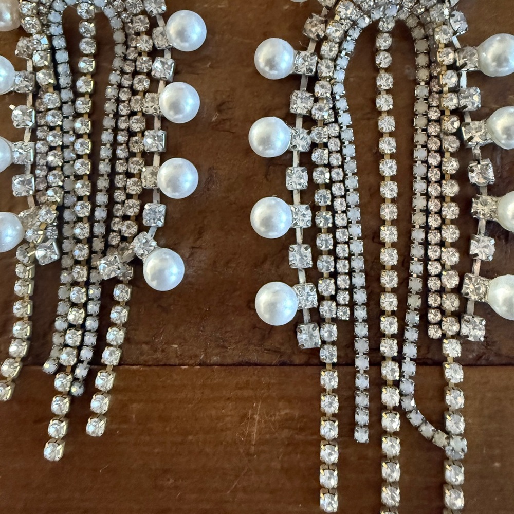 Elegant Silver and Pearl Dangle Earrings Hair Candy By Han
